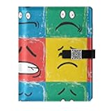 tplaotee Colorful Pop Art Style Face Icons leather lined spiral notebook portable subject college ruled for travelling 6.7x9.2