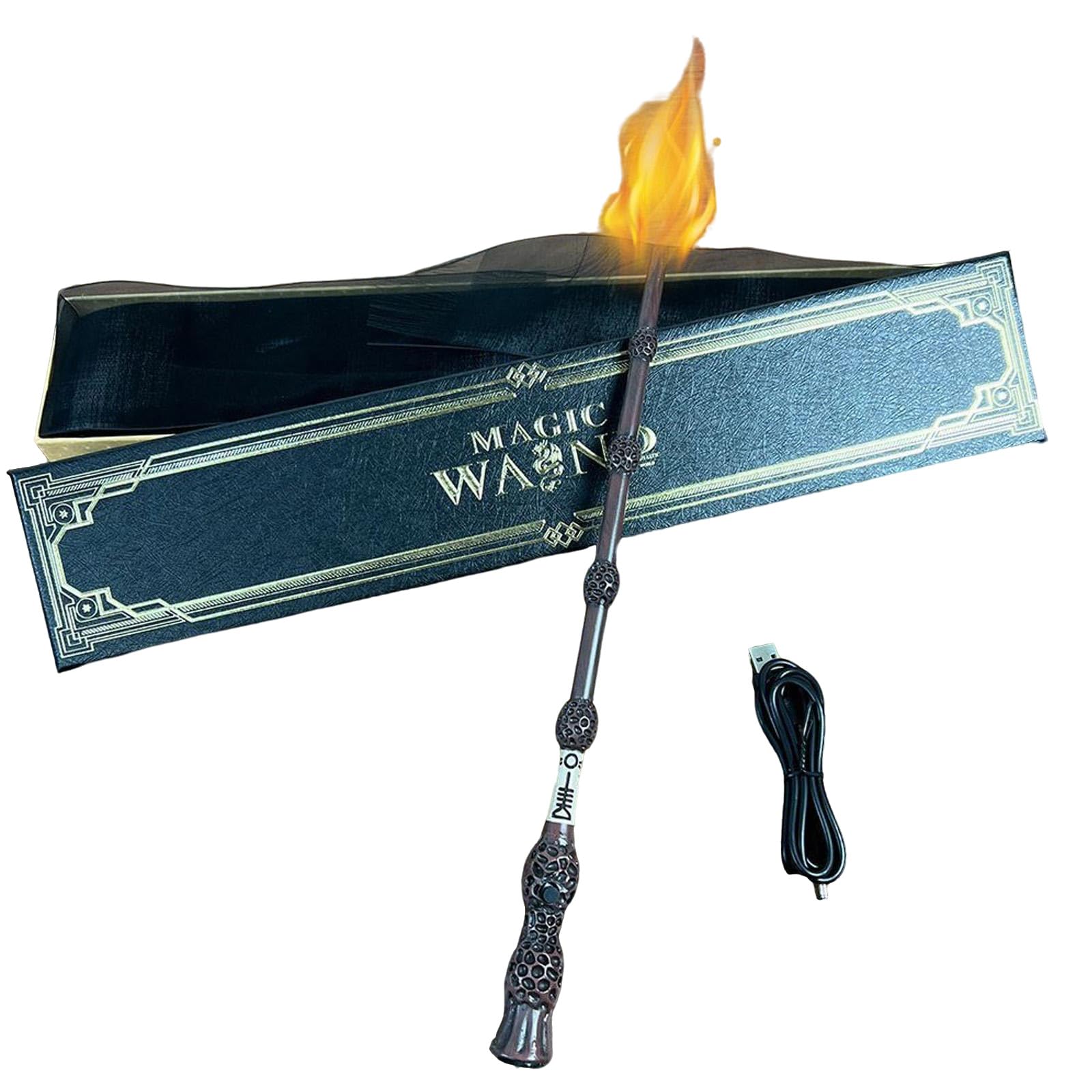 VUCATIN Wizard Magic Wands for Adult, Witch Magic Wand Cosplay Wand with Light Fire Costume Accessories for Christmas Halloween Birthday Party Favors with Medal in Gift Box