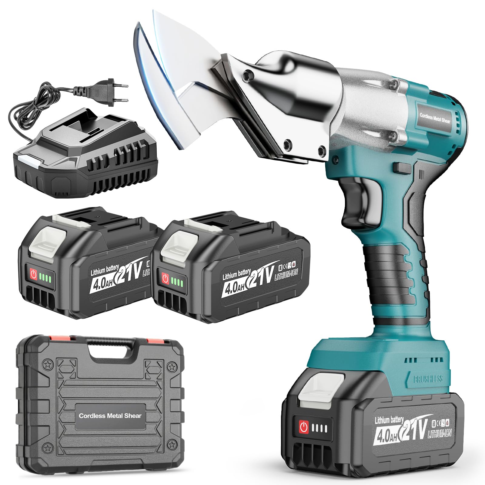 Yofuly Forbici Elettriche Compatibile con Batterie Makita 18V, 2 * 4000mAh Batterie Ahforbici per Metallo Senza Fili, Forbici per Lamiera Senza Fili per Tagliare l'acciaio, Testa Girevole a 360°