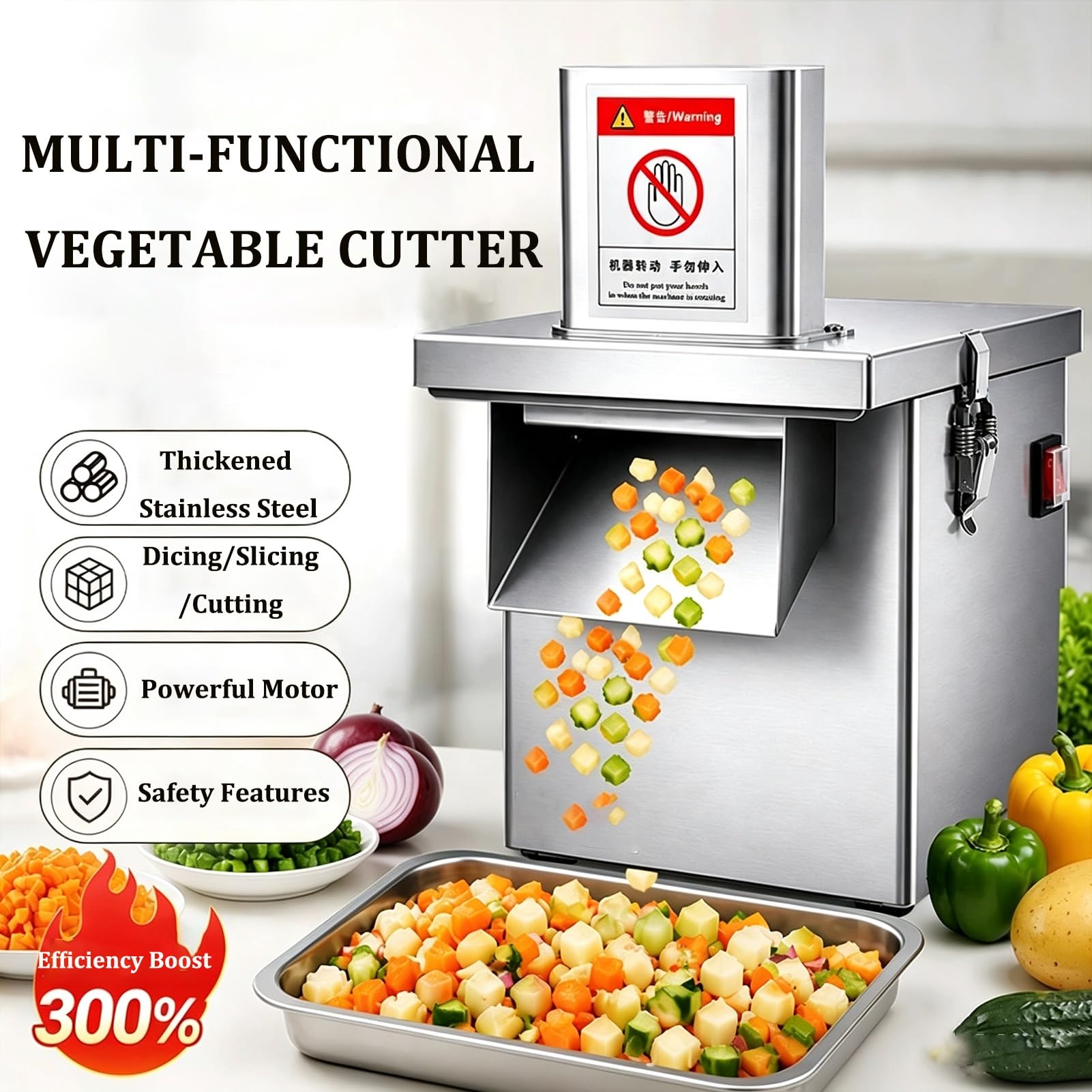 Cortadora De Verduras Comercial 3 En 1, Cortadora Eléctrica De Acero Inoxidable De 200 W, Máquina Para Rallar Y Cortar En Dados, Producción De 150 Kg/h Para Restaurante