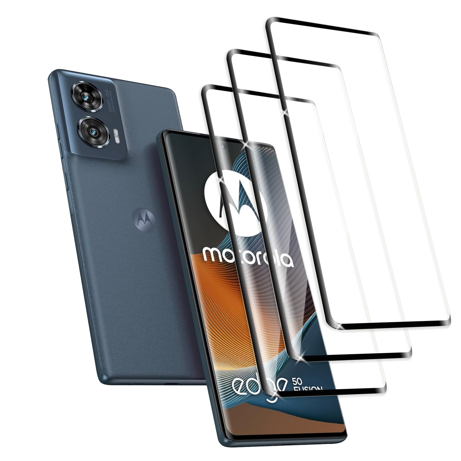 Zestaw 3 sztuk ochronników ekranu z hartowanego szkła do Motorola Moto Edge 50 Fusion, pełne pokrycie 3D, odporne na zarysowania, ultracienkie, ochrona ekranu HD, twardość 9H