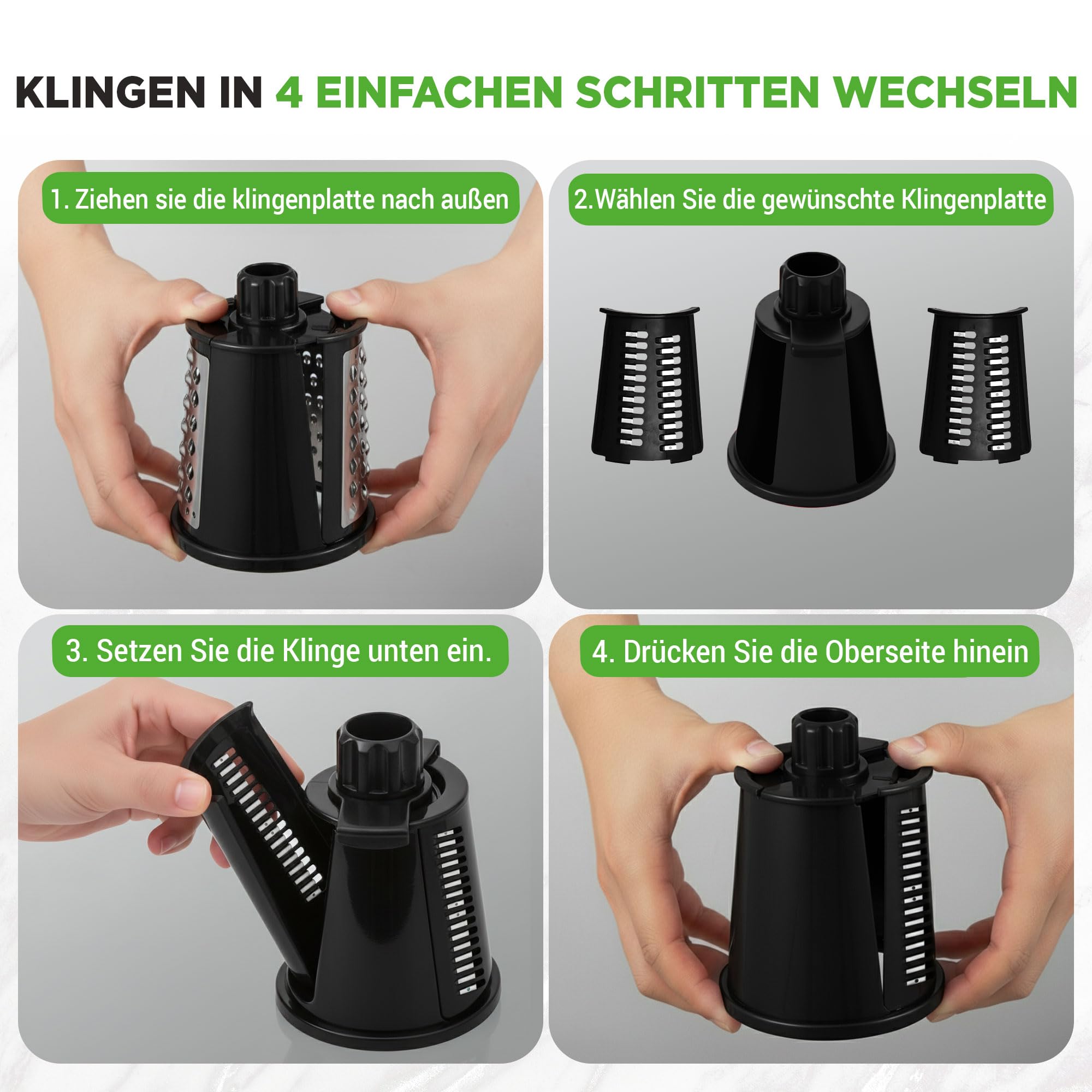NutriChef Gemüsereibe - Käsereibe mit Kurbel - inkl. 5 Trommelblättern - Ideal für Käse Gurken Karotten hausgemachte Pommes - Starker Saugfuß, Schwarz, 9.45"