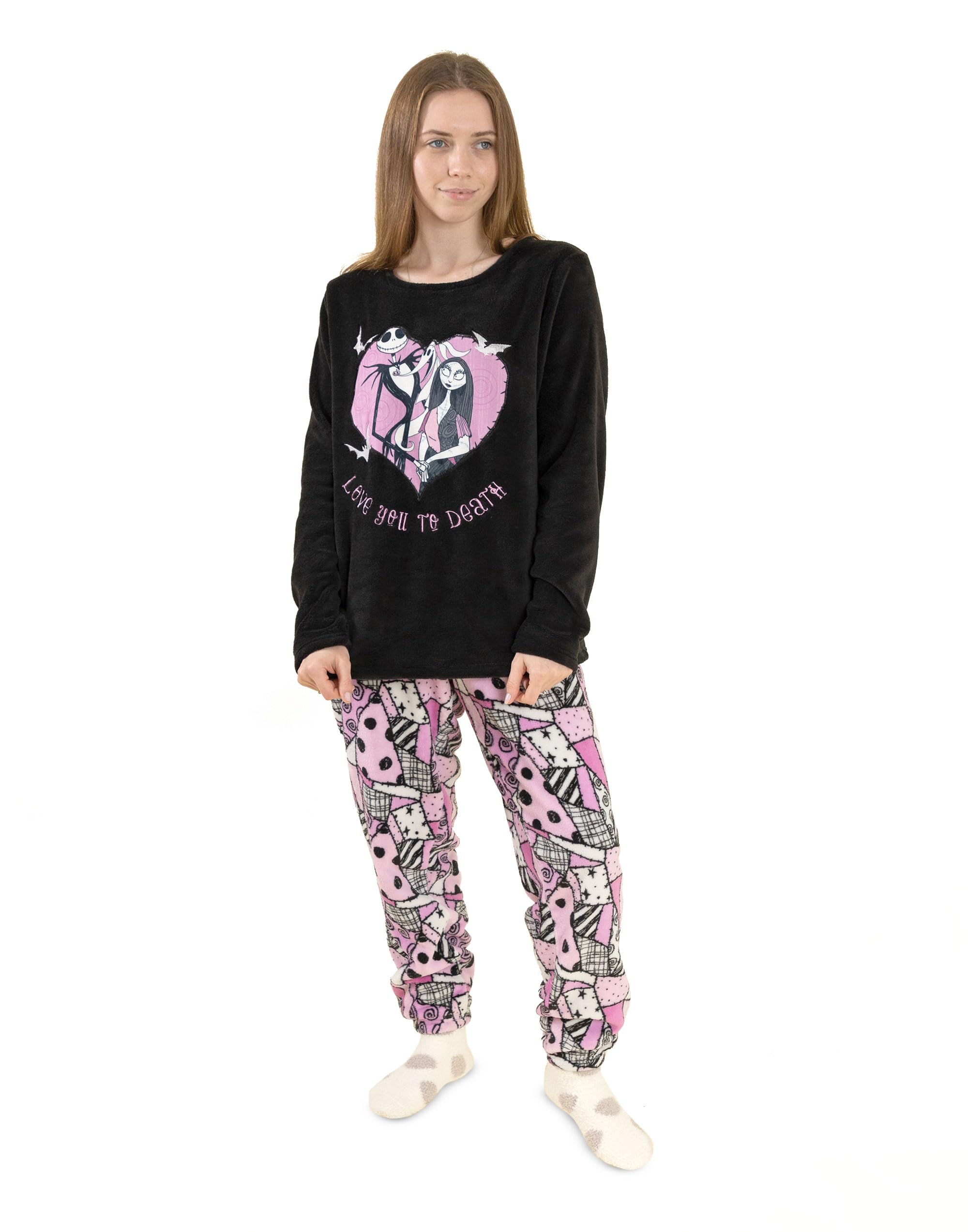 Vanilla Underground Women's Pink The Nightmare Before Christmas Logo Long Sleeve Long Leg Pyjama Set - Large