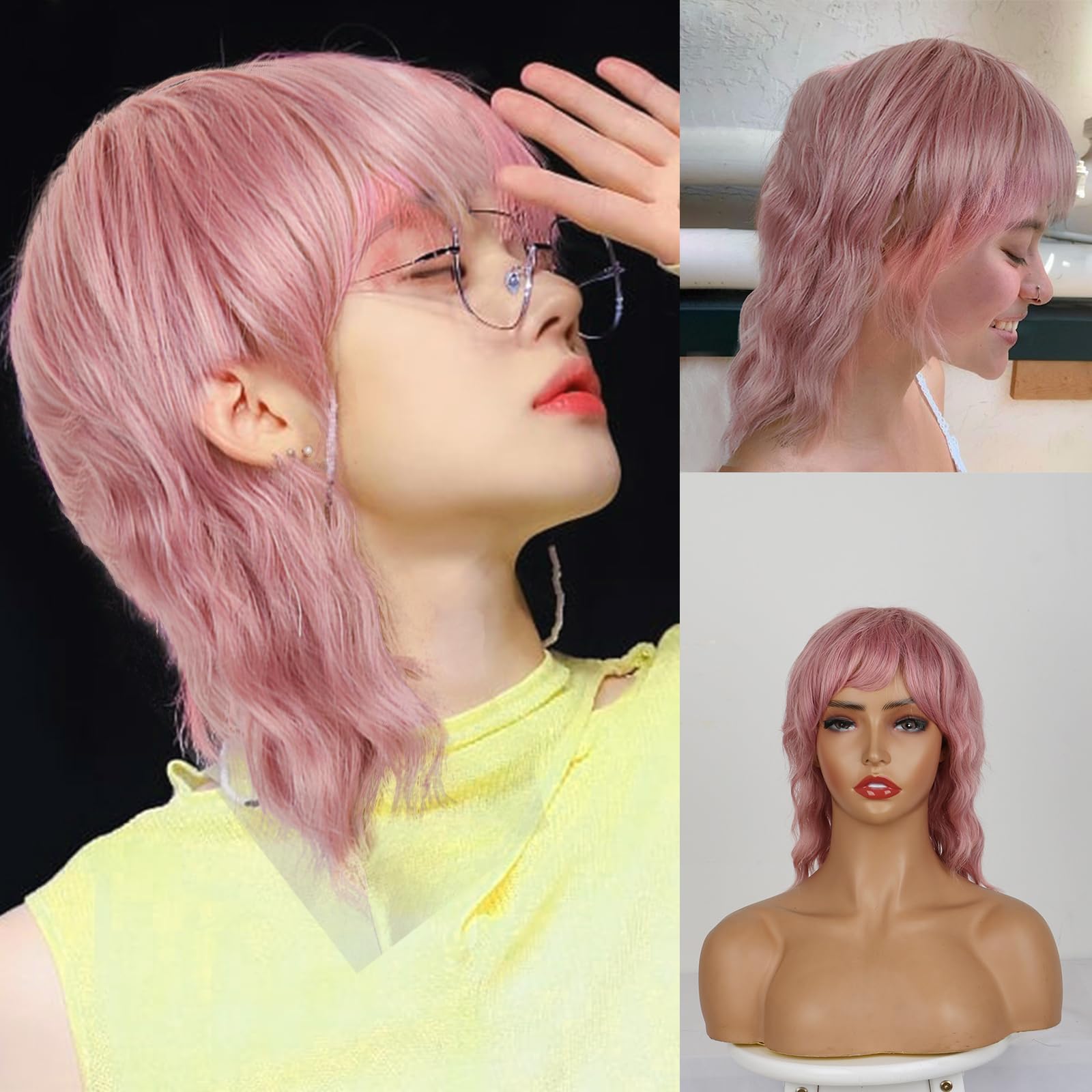 CINHOO Short Curly Wavy Mullet Wigs for Women Messy Wolf