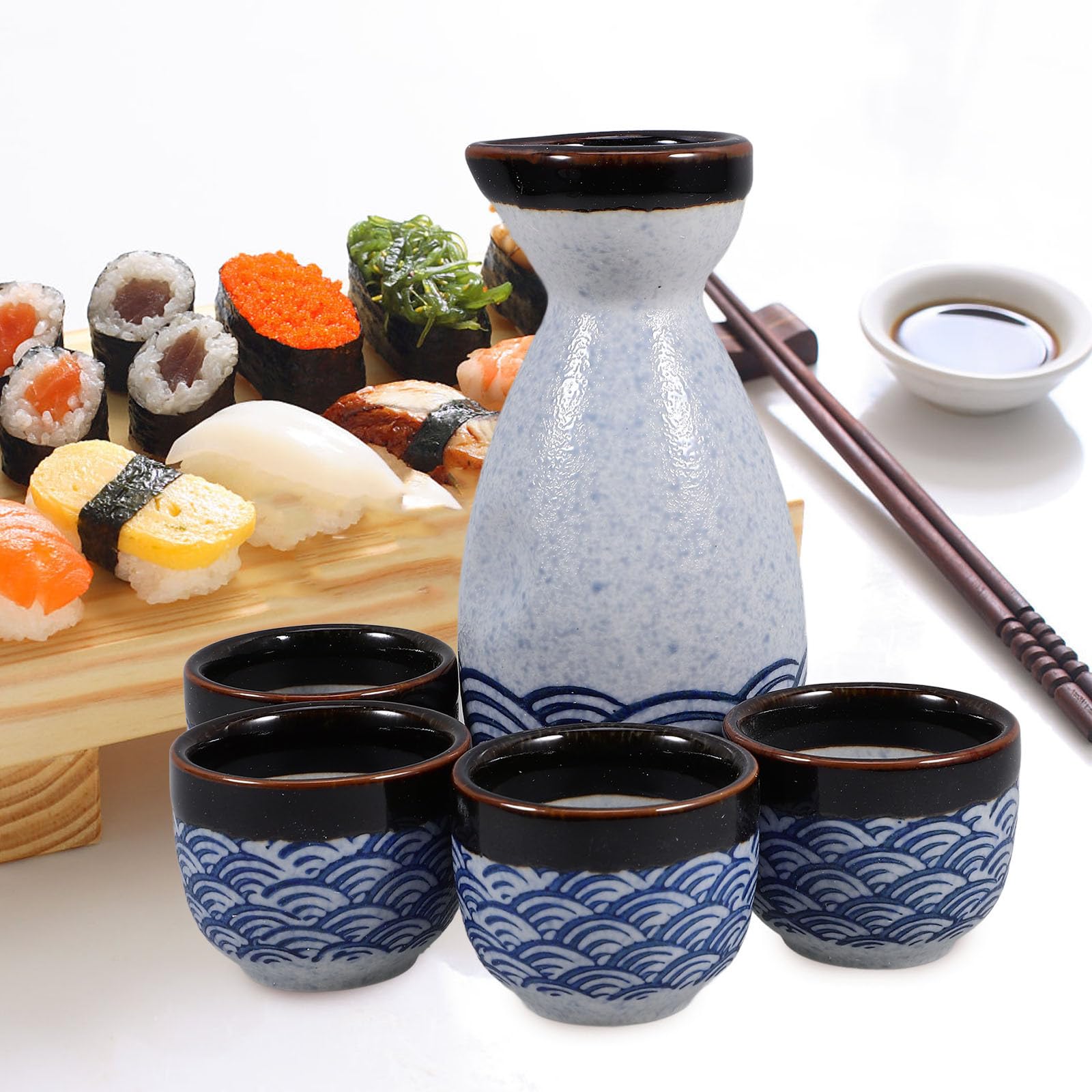 BETOOKY Ensemble de 5 Pièces Tasses à Saké Japonaises en Céramique Supérieure Pichet de 180ml, Design Épuré pour Bureau ou Salle de Bar