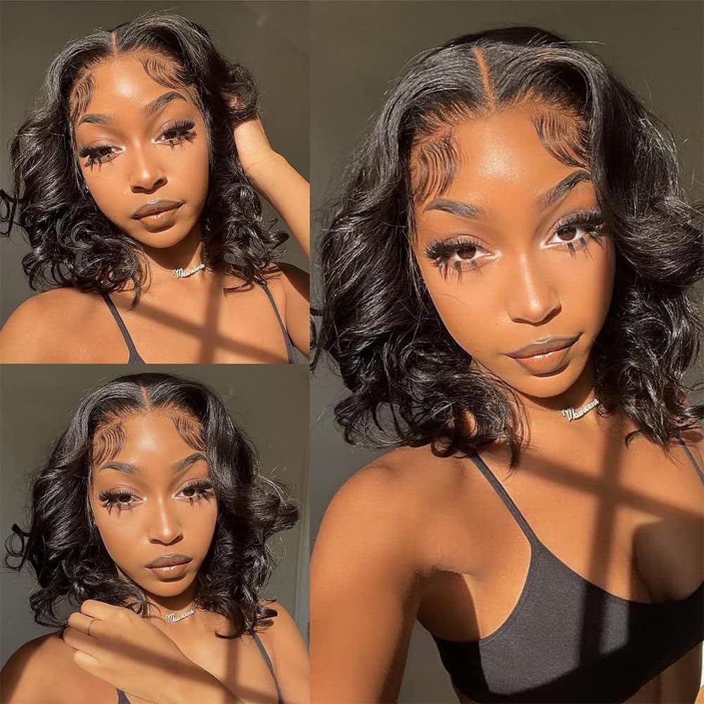 Body Wave Real Hair Wigs for Black Women 100% Human Hair Wig for Black Women 180% Density Transparent Lace Front Wigs With Baby Hair Pre plucked Natural Hairline Natural Color 12 Inch