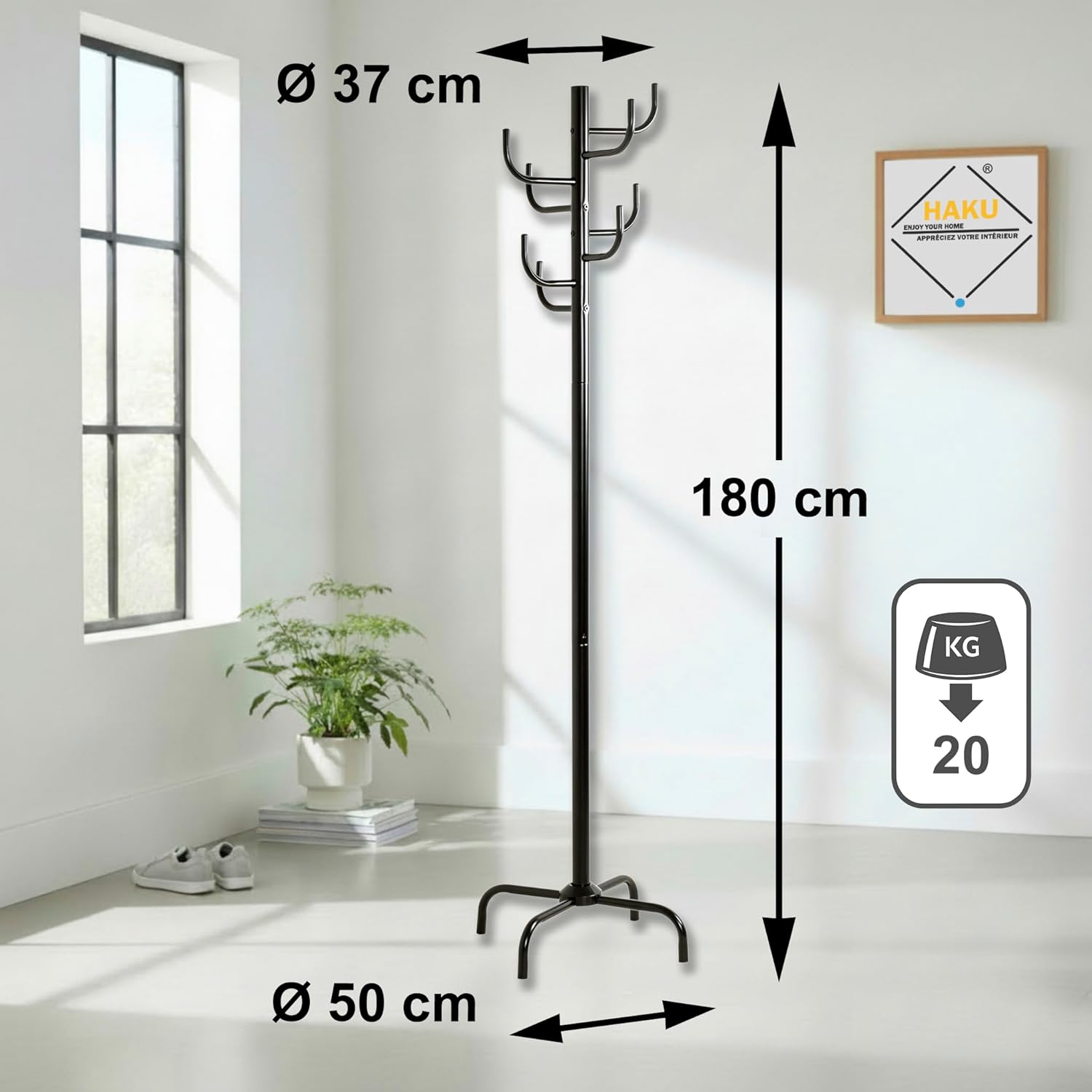 HAKU Möbel Coat rack black, metal, metal - Dim.: H 180 cm x Ø 37 cm, Style: Modern