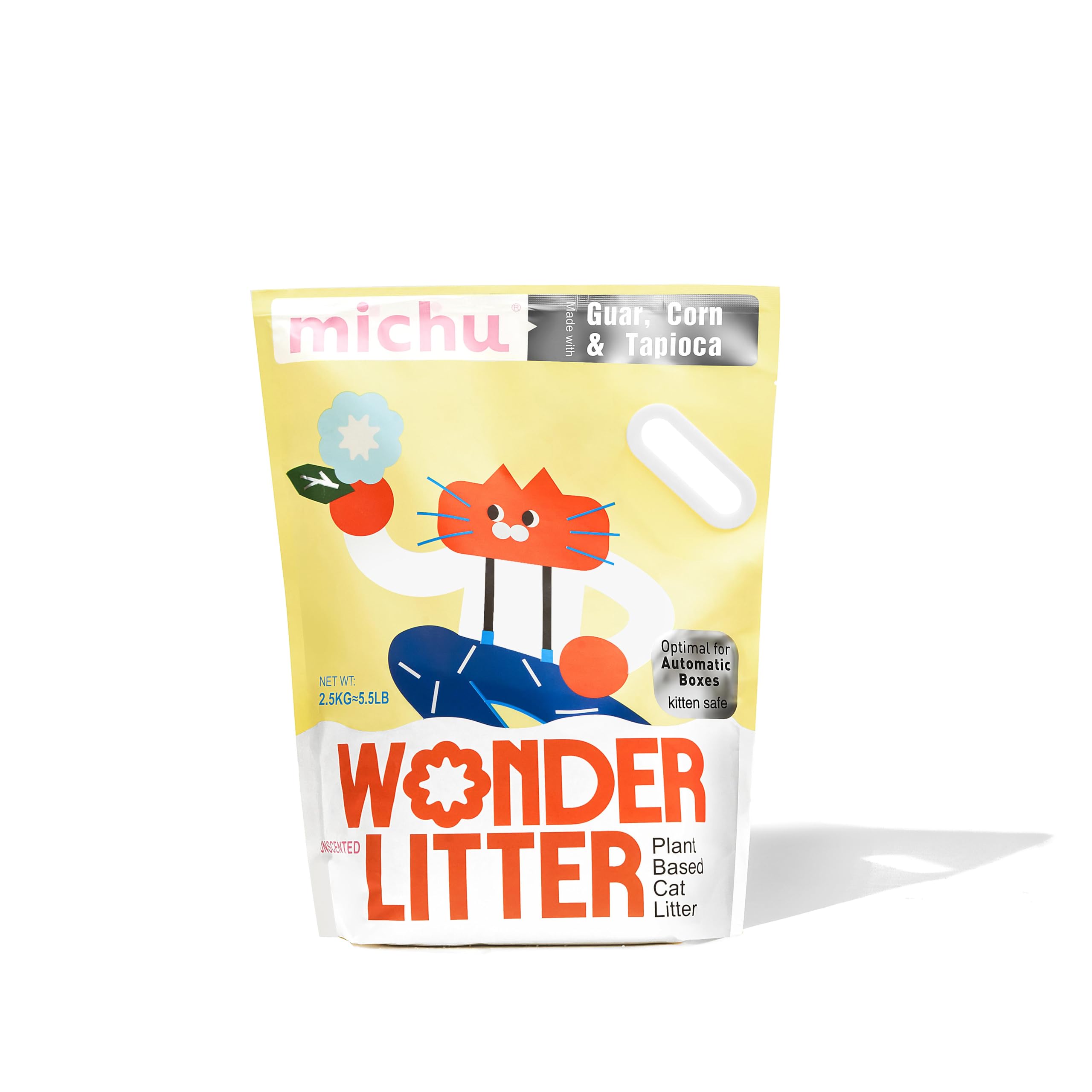 Michu Wonder Katzenstreu, Maniok-Katzenstreu, pflanzliche Katzenstreu, automatisch, spülbar und schnell klumpend, geringe Staubgeruchskontrolle, 2,5 kg / 2,5 kg, geruchlos, 2 Stück