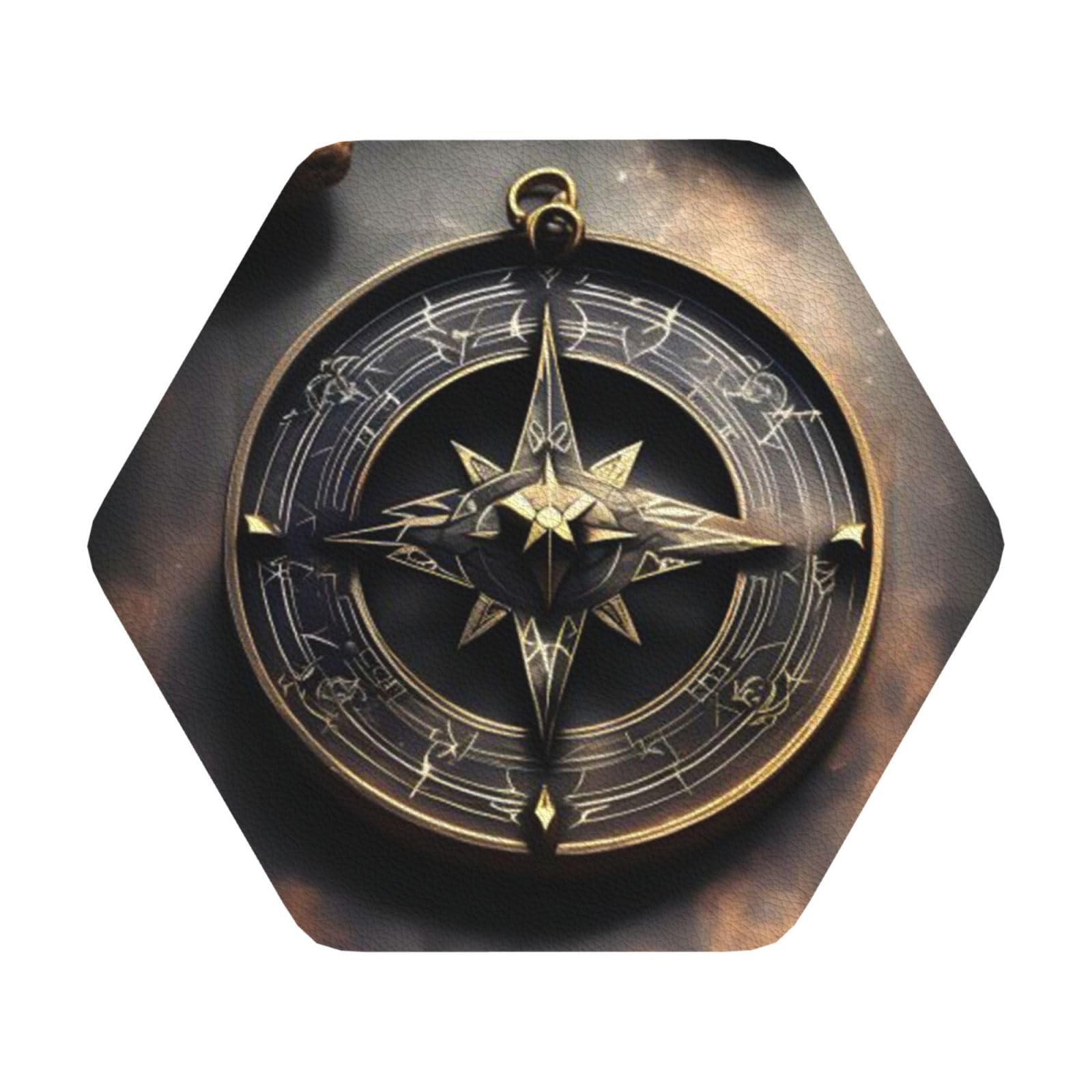Magical Design Norse Runes Compass Beverage Coasters Leather Coasters Set Of 6 For Coffee Table Housewarming Gift Kitchen Bar Office Decoration