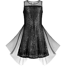 Girls Sequin Tulle Dress Sparkly Mesh Overlay Party Gown