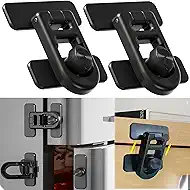 Refrigerator Lock, 180°Swivel Adhesive 90 Degree Childproof Latch, No Drill RV Camper Fridge Lock for Cabinet Freezer, 2-Pack Tool-Free Renter Friendly Safety Lock Petproof for Toddler Cat