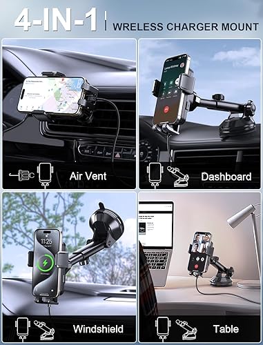 Miniatura 2 de MOKPR - Cargador inalámbrico para automóvil, carga rápida de 15 W, sujeción automática para salpicadero, parabrisas, ventilación de aire, soporte