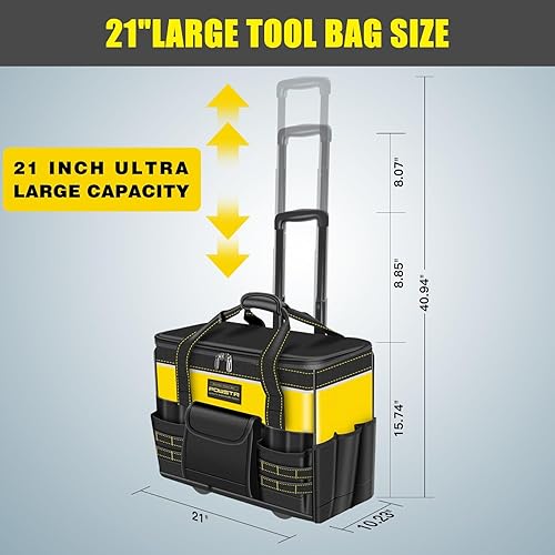 Miniatura 2 de Bolsa de herramientas rodante de 21 pulgadas con ruedas, bolsa impermeable para herramientas con asa telescópica, 18 bolsillos, organizador de
