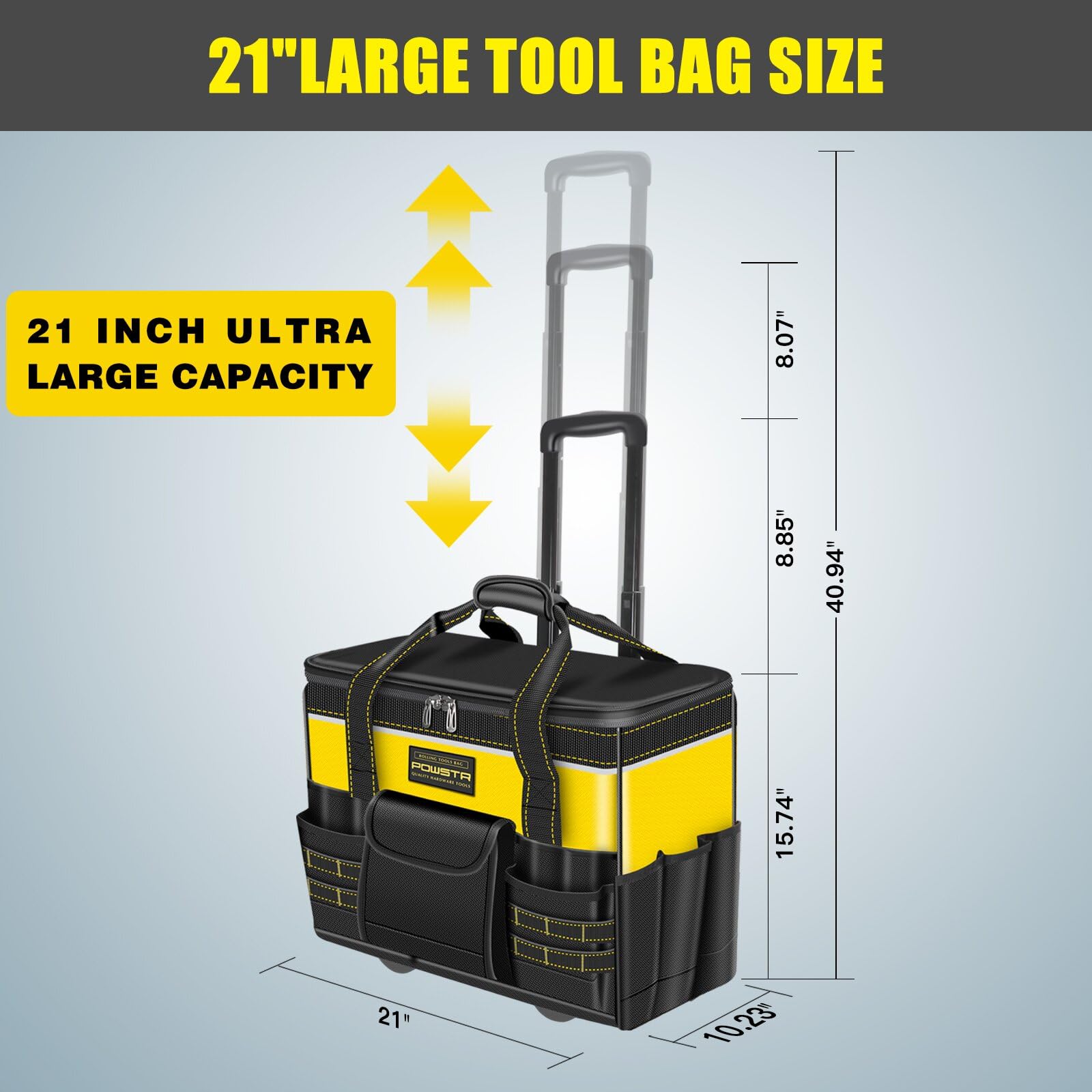 21" Bolsa de Herramientas con Ruedas,Bolsa de Herramientas Impermeable con Asa Telescópica,18 Bolsillos,Organizador de Bolsas de Herramientas Multiusos Para Construcción