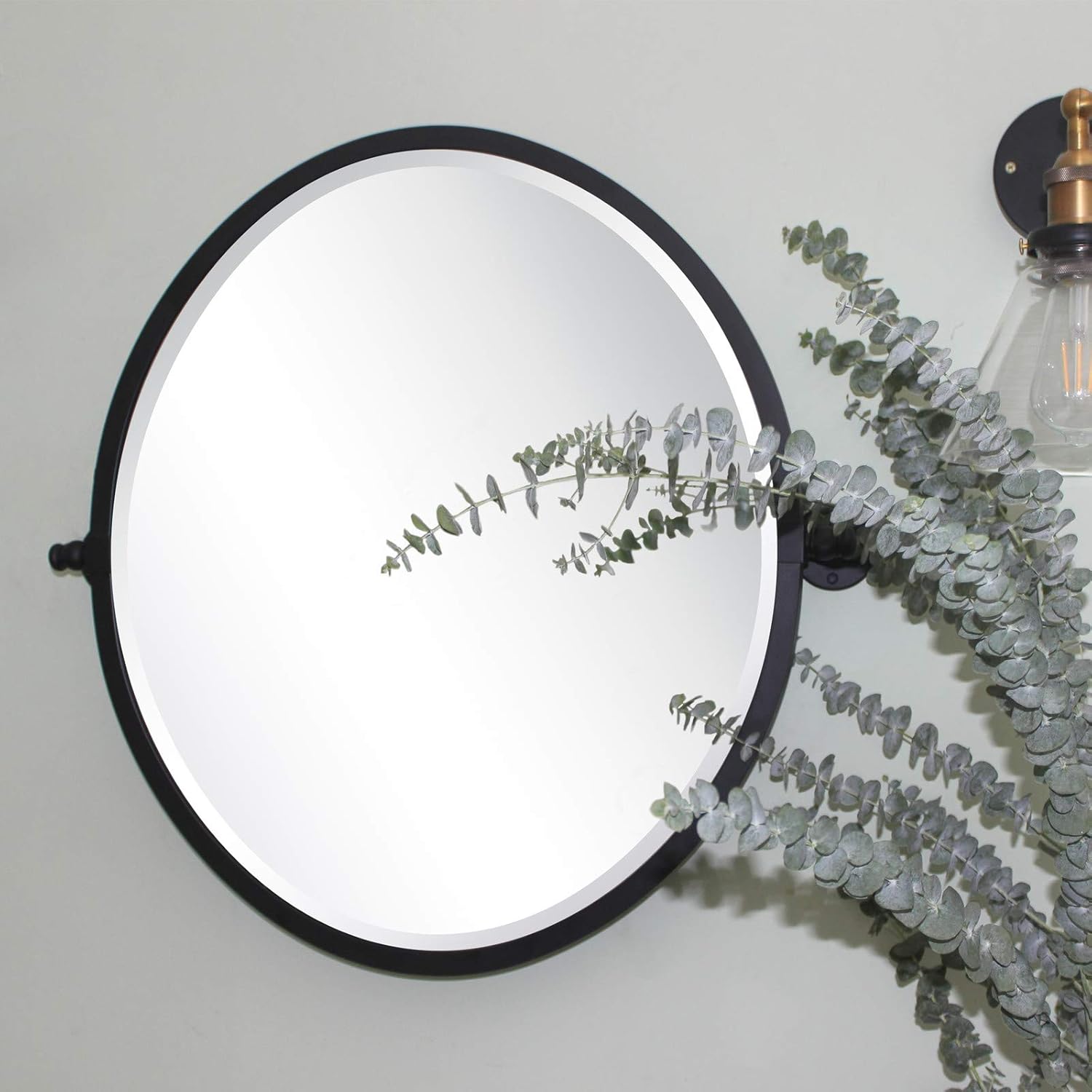 TEHOME Black Metal Framed Pivot Oval Bathroom Mirror Tilting Beveled Vanity Mirrors for Wall, Overall 27.03 x 26 inches (Mirrror 23 x 26 inches)