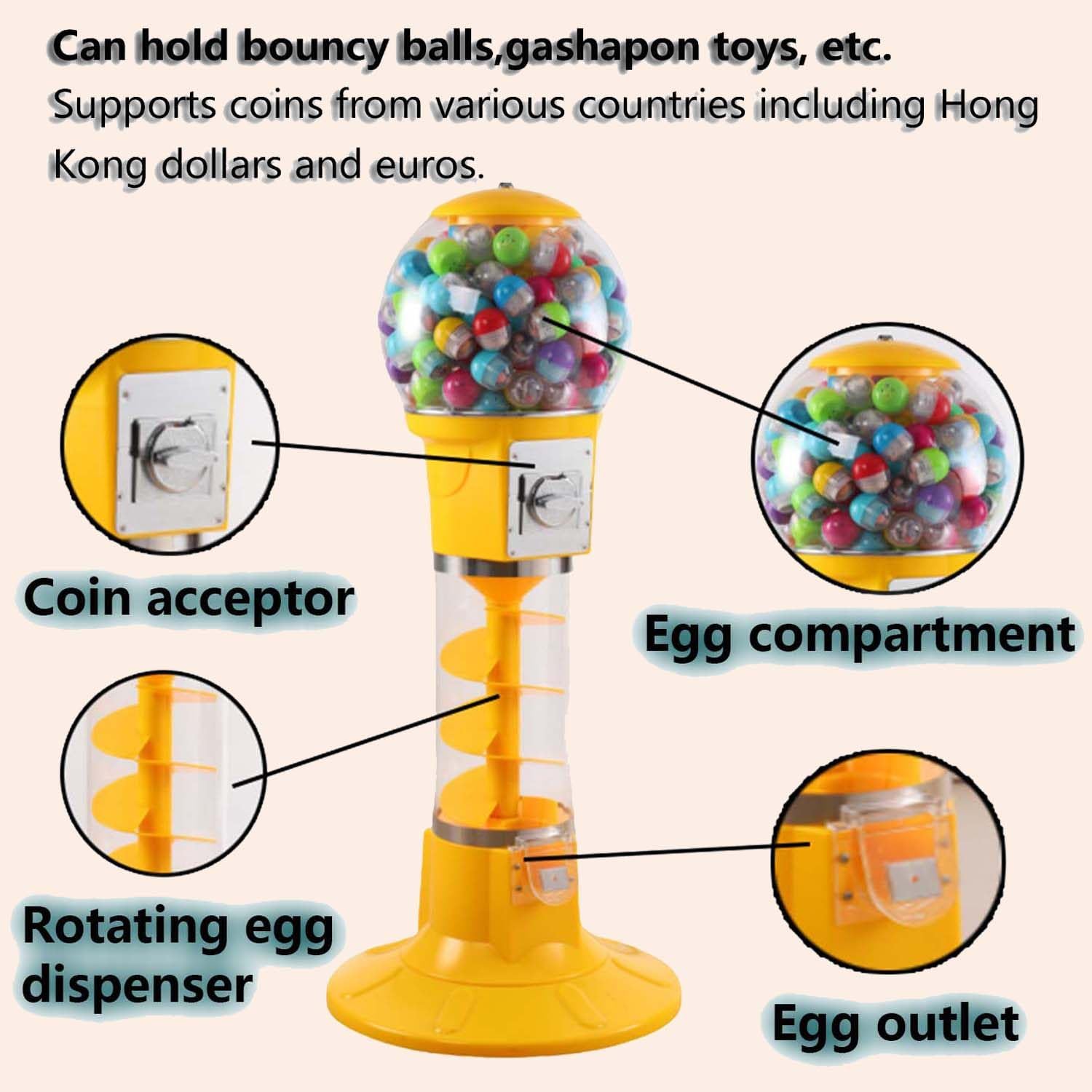 Gashapon Expendedora de Cápsulas Dispensador de Bolas de Chicles Máquina Gacha de Dulces Máquina Gashapon de Cápsulas de Caramelos de Dulces para Cápsulas Retro Yellow