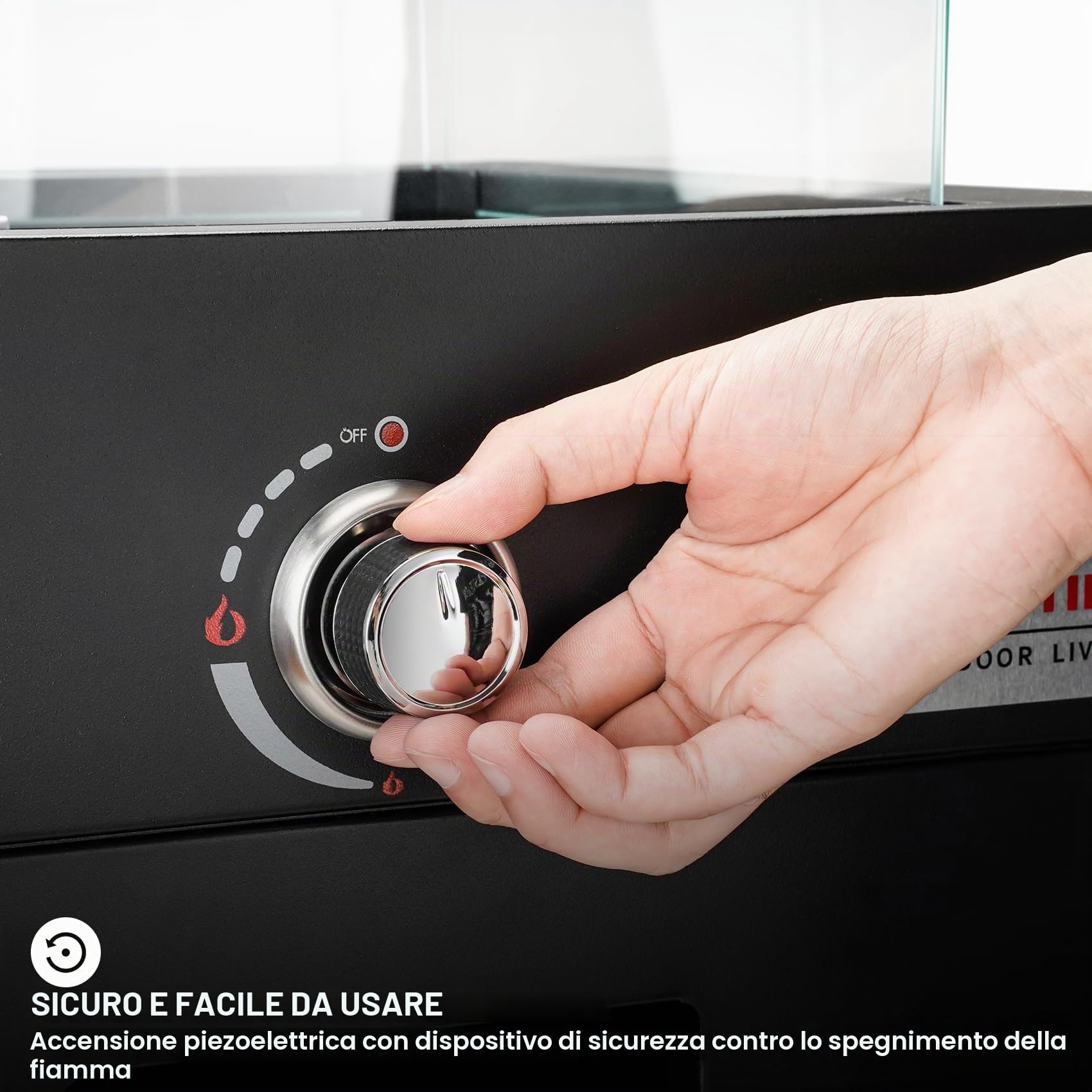 Onlyfire 23000BTU - Braciere a gas per esterni, con protezione dal vento, ruote e pietre laviche, camino da terrazza con accensione elettronica, per giardino e balcone