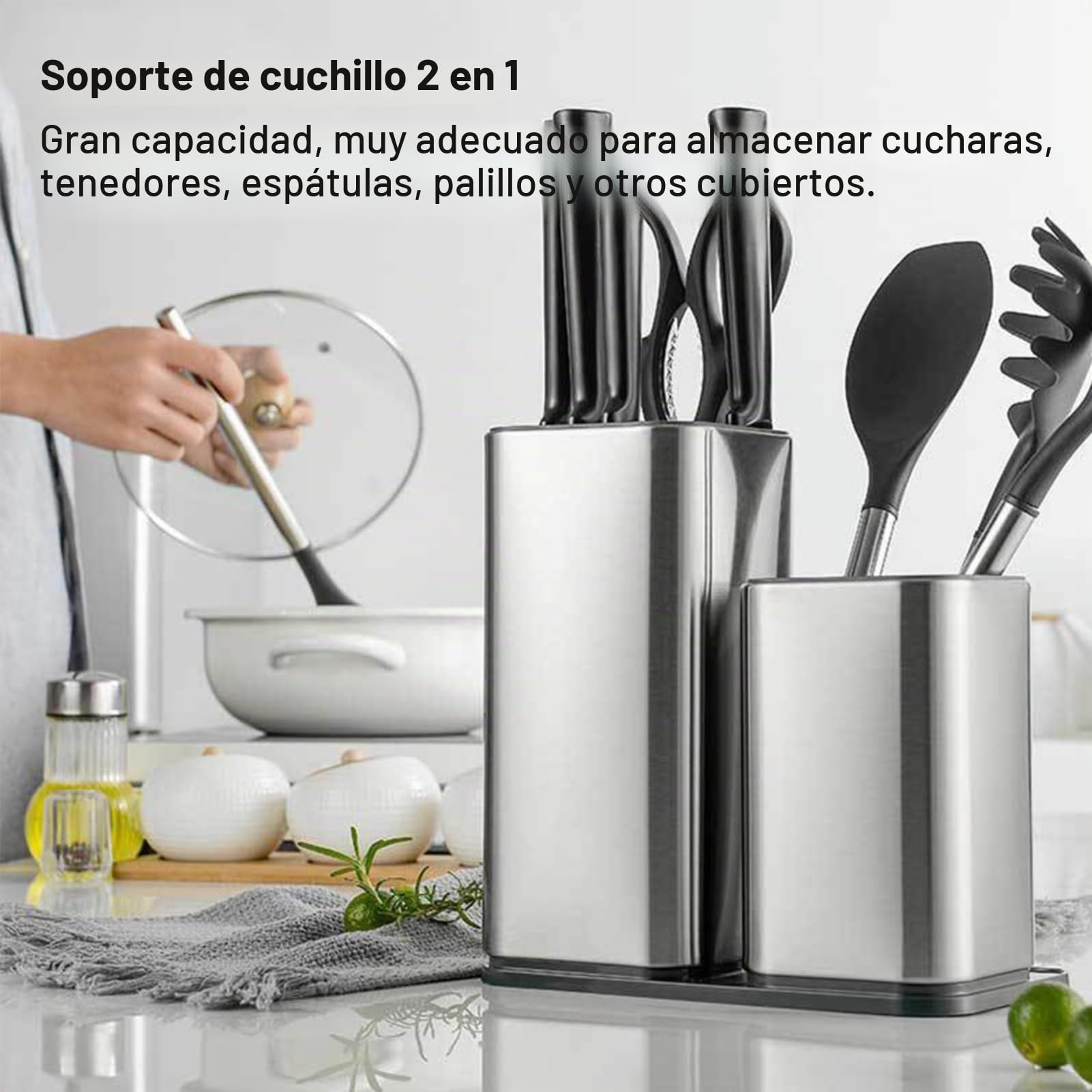 Universal Soporte Cuchillos Cocina 2 en 1 con Soporte para Tabla de Cortar Cuchillero para Más de 14 Cuchillos Organizador Utensilios Cocina