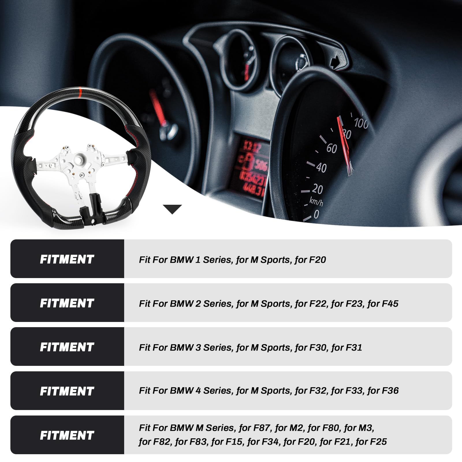 Handgefertigte echte Carbonfaser-Lenkrad, Die rote Mittellinie, Perforierte Ledergriff für BMW M Sport Serie/für M Performance Serie M3 F20 F22 F23 F30 F31 F87 M2 F82 F83 F15 F21