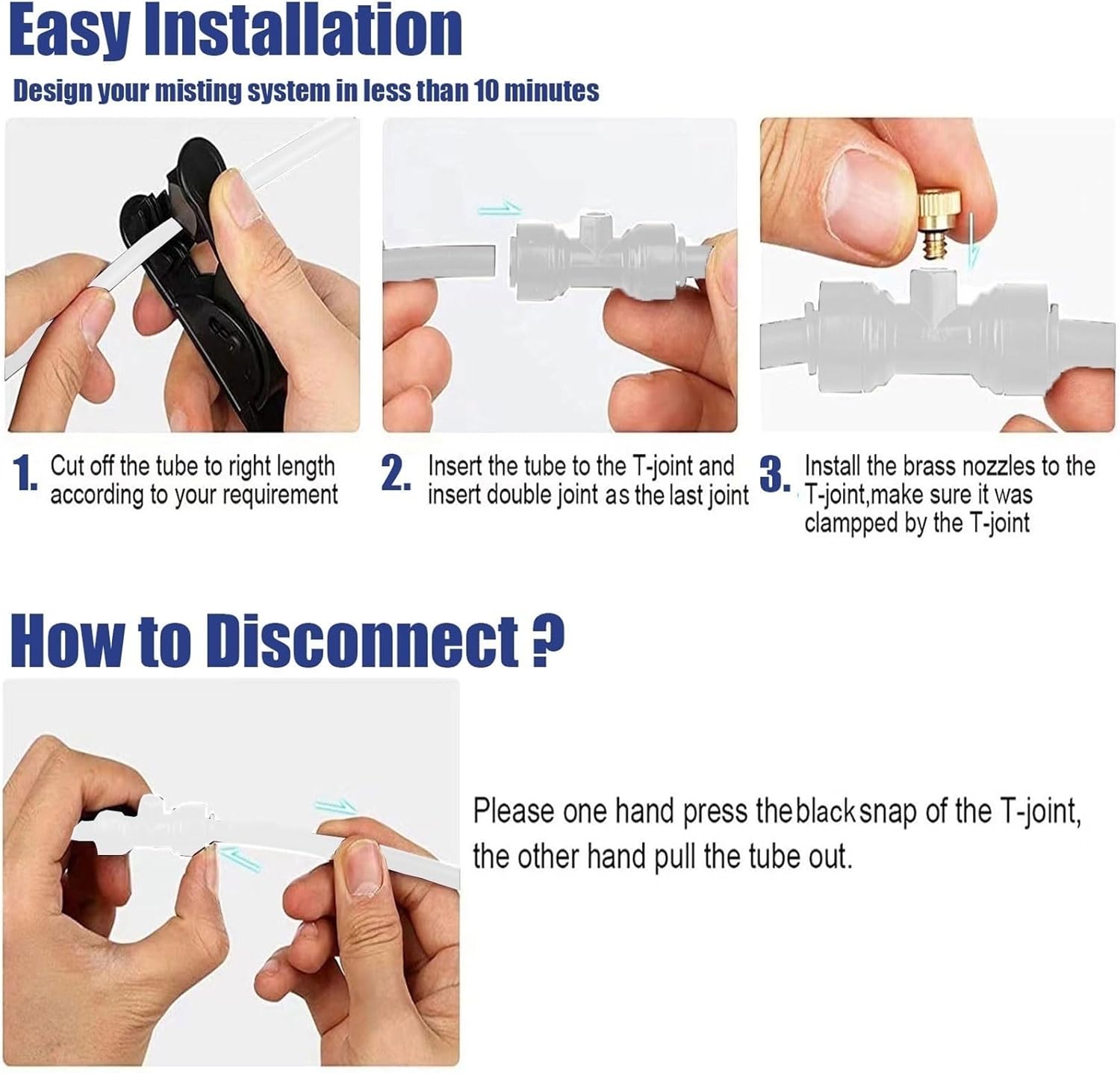 Garden Irrigation Misting Sprinkler System with Pump Misting Cooling System, Fog Cooling Outdoor Mister System for Outside Patio DIY Plant Watering Devices Misting Cooling System ( Color : Black tee ,