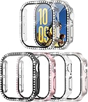 Vista 13 de 4 Pack Fundas Brillantes para Apple Watch SE 3/SE 2/SE/6/5/4 44mm, Funda Protectora de Diamantes y Brillantes con Protector de Pantalla de Vidrio