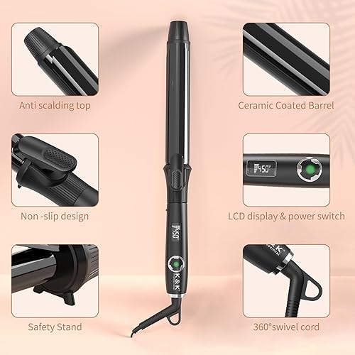 Miniatura 7 de Rizador de 1 14 pulgadas con barril de cerámica de turmalina recortada, rizador de pelo profesional de 1.25 pulgadas de hasta 450 F de doble voltaje