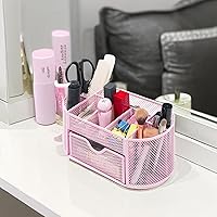 Vista 5 de Desktop Organizer with Pencil Pen Holder and Accessories Offering 8 Compartments and 1 Drawer for Home, School and Office. (Cherry Blossom Pink)