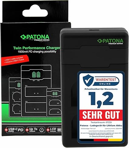 PATONA 2x Batterie BLX-1 Protect + Chargeur USB-C PD - Compatible Olympus OM-1 OM-3, Ignifuge Et Haute Performance
