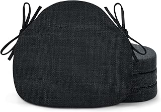 Shinnwa Kitchen Chair Cushions Set of 4 - 2" High-Resilience Foam Seat Pads with Ties, Non-Slip Silicone Bottom, Textured Cover for Windsor Chairs, Charcoal 16.5x15.5