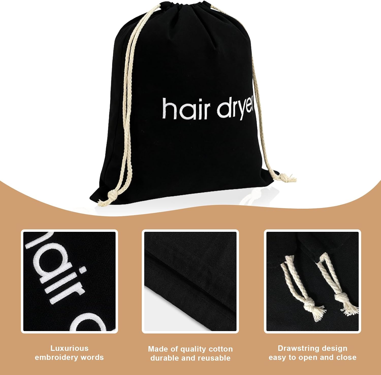 Hair Dryer Bag Drawstring Blow Dryer Bag Hairdryer Bag for Travel and Bathroom, Hair Dryer Case, Dust Storage (Black)