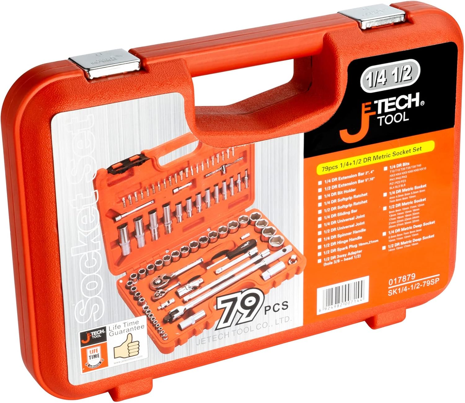 Jetech 79PCS Metric Socket Set, Includes 1/2 Inch and 1/4 Inch Drive Short/Deep Sockets, Quick Release Ratchet Handles, Bits, Extensions, Adapters and Other Selected Accessories in a Blow Molded Case