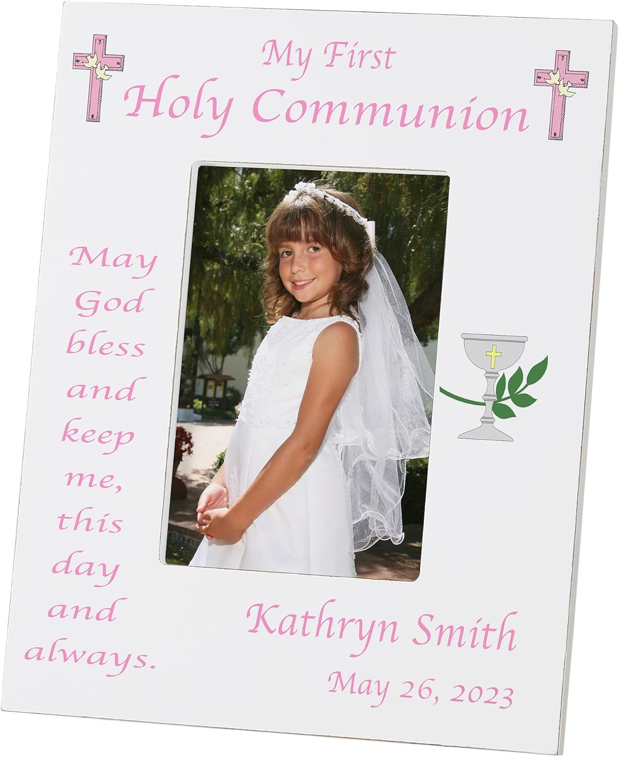 Personalization Universe Personalized 4x6 My First Communion Custom Photo Frame for Girls - Tabletop Picture Display with 2 Lines of Personalized Text