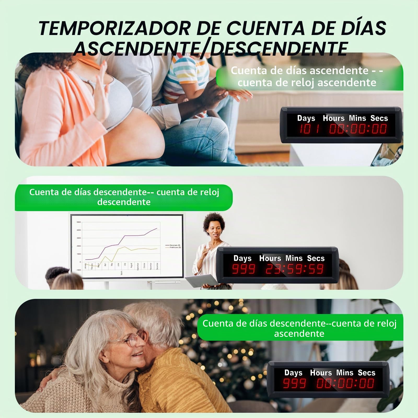 YZ Temporizador Digital Cuenta Regresiva de 999 días, Reloj Remoto 12/24 Horas en Tiempo Real, para Eventos, Pantalla Grande, Calendario