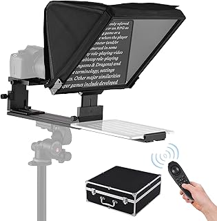 Andoer Portable Teleprompter 16-inch Universal Prompter Teleprompter for Smartphone Tablet DSLR Camera with Remote Control Carrying Case for Interview Stage Speech Live Streaming Online Video Vlog