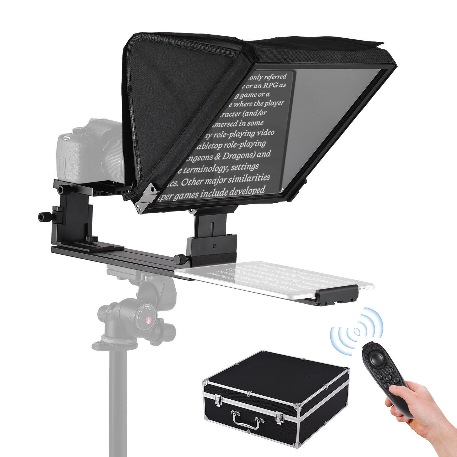Andoer Teleprompter für Smartphone Tablet DSLR Kamera,16 Zoll Prompter mit Fernbedienung, Kaltschuhhalterung, 1/4” und 3/8" Gewindeloch für Interview, Bühnenrede, Live-Streaming, Online-Video-Vlog