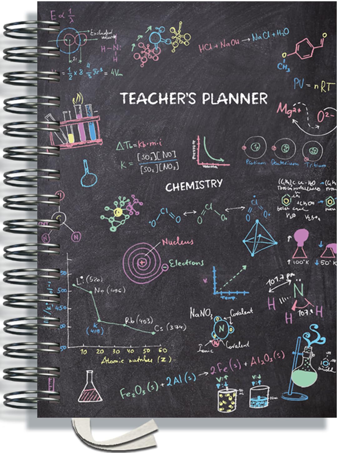Teacher Planner 2026-2027 A5 size by Pirongs | 6 Lesson Planner for Teachers | Page a day | Undated, Hardback, Wiro-bound Teachers Planner - Chalk Board Collection | Chemistry