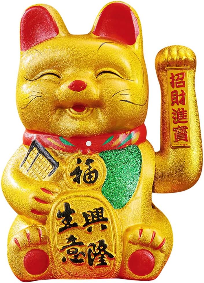 7" Smile Lucky Cat Waving Arm Cat Porcelain Maneki Neko Smile Cat