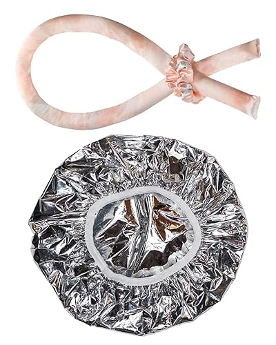 Kitsch Gorro térmico de cabello de papel de aluminio para acondicionamiento profundo y juego de rizos sin calor satinado