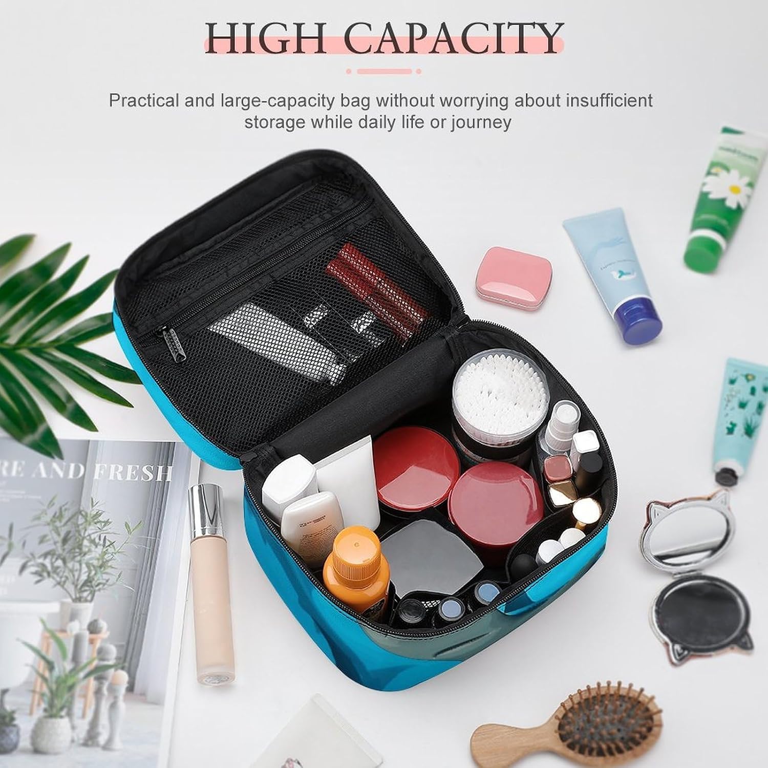 Travel Makeup Bag Portable Large Cosmetic Bag with Handle And Compartment image 4