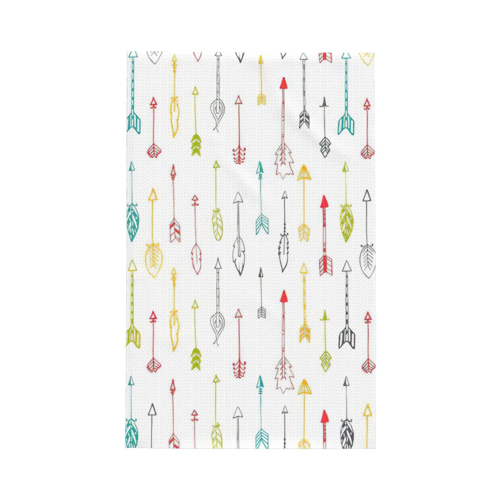 CKGODGF Colorful Hand Drawn Art With Boho Style Arrows Print Absorbent Waffle Dishcloths,Kitchen Towels With Hanging Loops,Tea Towels.
