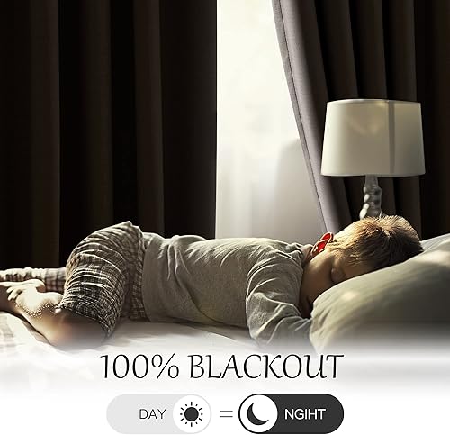 Miniatura 3 de StangH Cortinas de lino 100% opacas con pestaña trasera para dormitorio, doble capa pesada insonorizada, tratamientos de ventana de privacidad,