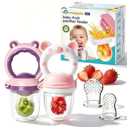 Baby Solids/Frozen Fruit Feeder Pacifier, Infant Teether Toy 4M+, BPA-Free Silicone Pouch & Nipple, Safely Introduce Solids, Teething Relief, 2-Pack