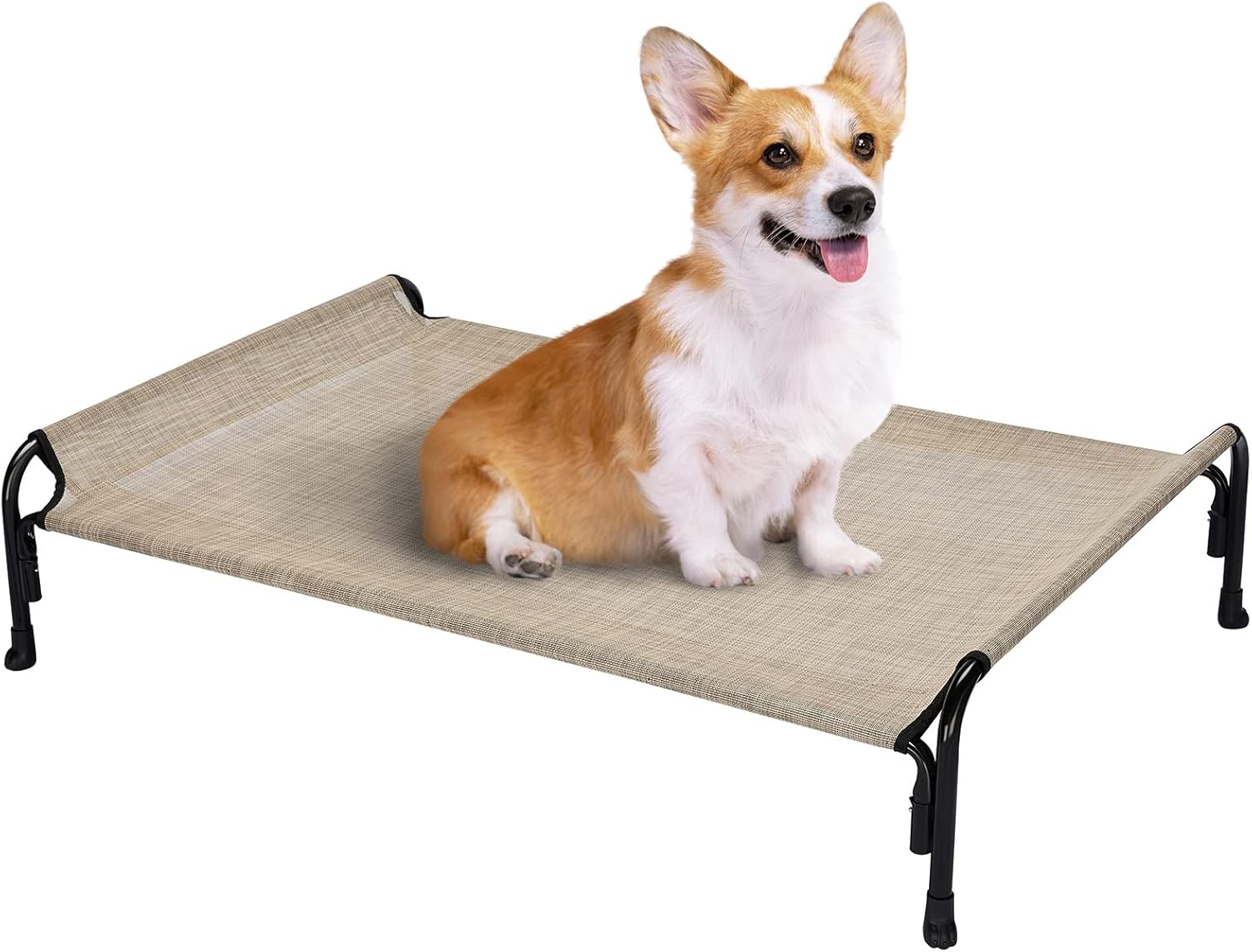 Veehoo Elevated Dog Bed, Outdoor Raised Dog Cots Bed for Medium Dogs, Cooling Camping Elevated Pet Bed with Slope Headrest for Indoor and Outdoor, Washable Breathable, Medium, Beige Coffee, CWC2204