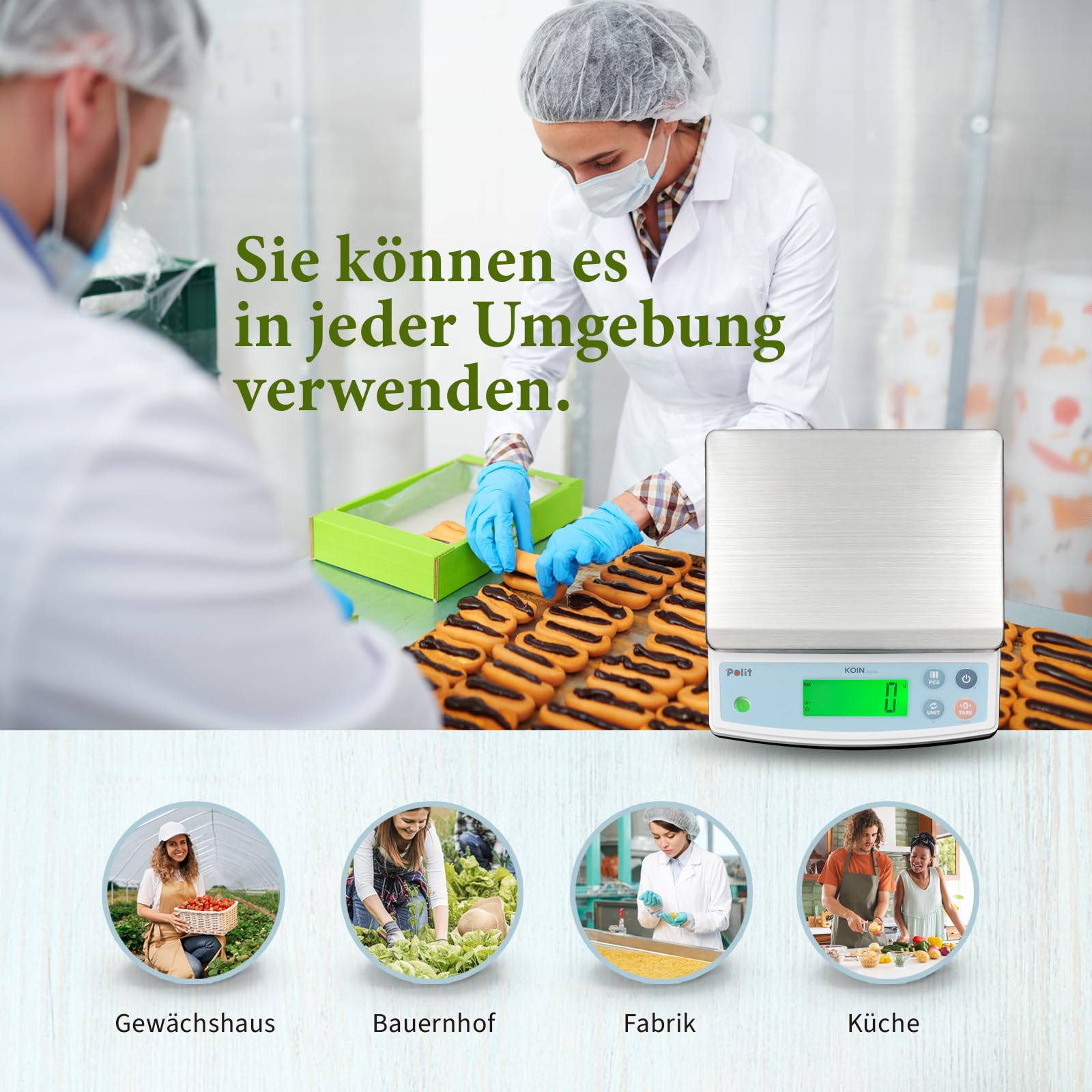 Polit KOIN Digitale Küchen- & Paketwaage 18 kg, wiederaufladbar, 1 g genau | Abnehmbare Edelstahlschale, Dreifarbige Anzeige, Tara-Funktion, 5 Wiegeeinheiten, Für Backen, Marktstand & Gewerbe