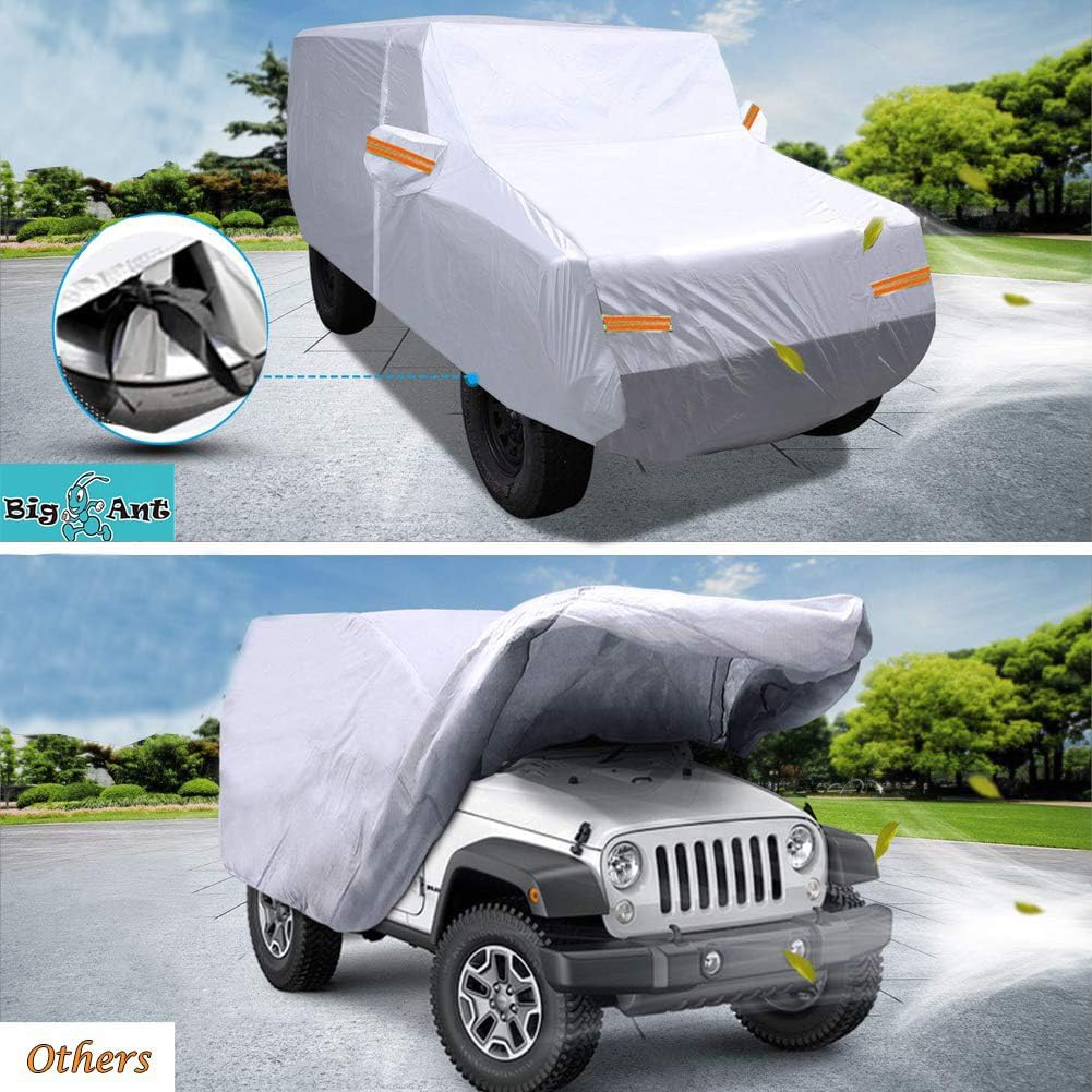 Big Ant Car Cover for Wrangler 2 Door SUV Covers,All Weather Protection 100% Waterproof SUV Cover Custom Fit for 1987-2021 Wrangler CJ,YJ, TJ & JK with Driver Door Zipper,Gray