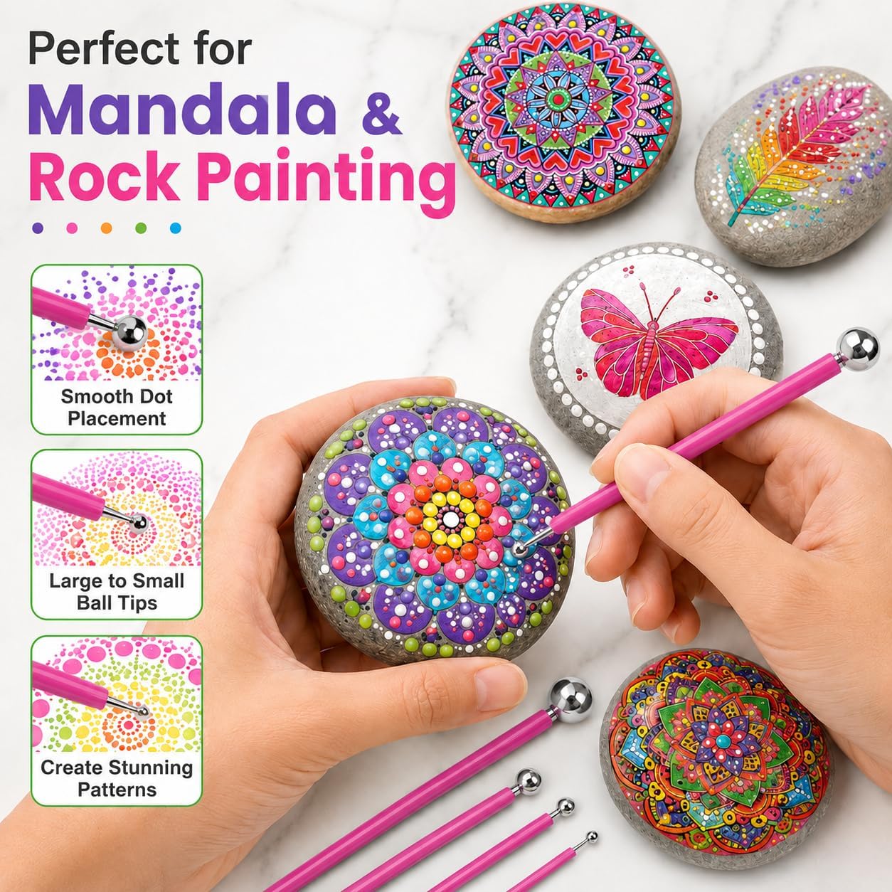 ABenkle 10Pcs Dotting Tools Ball Styluses for Rock Painting, Pottery Clay Modeling Embossing Art Mandala
