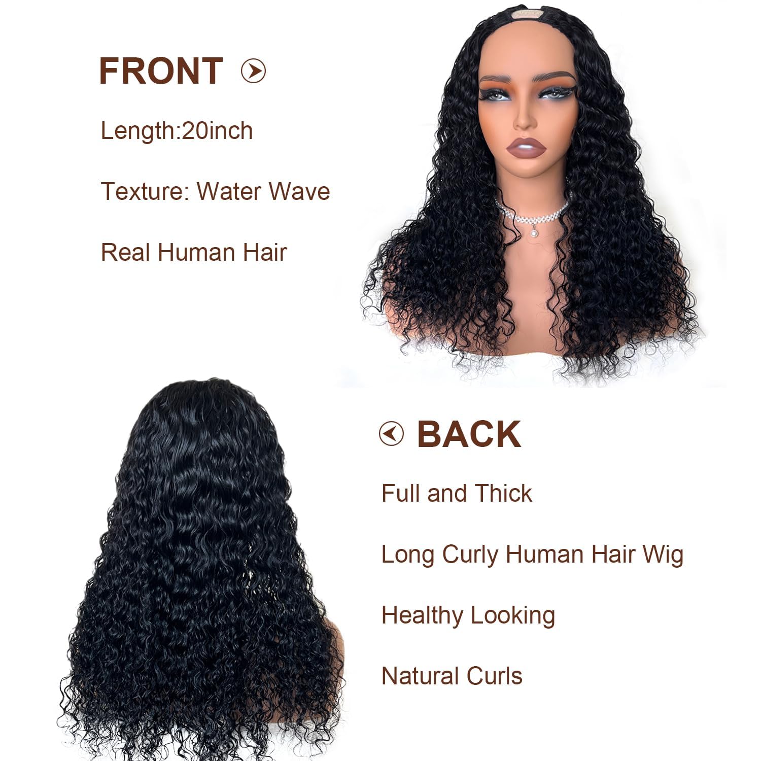 V Part Wig Human Hair 180 Density Kinky Curly U Part Human Hair Wigs for Black Women No Leave Out Glueless Wig Natural Color 22 inch
