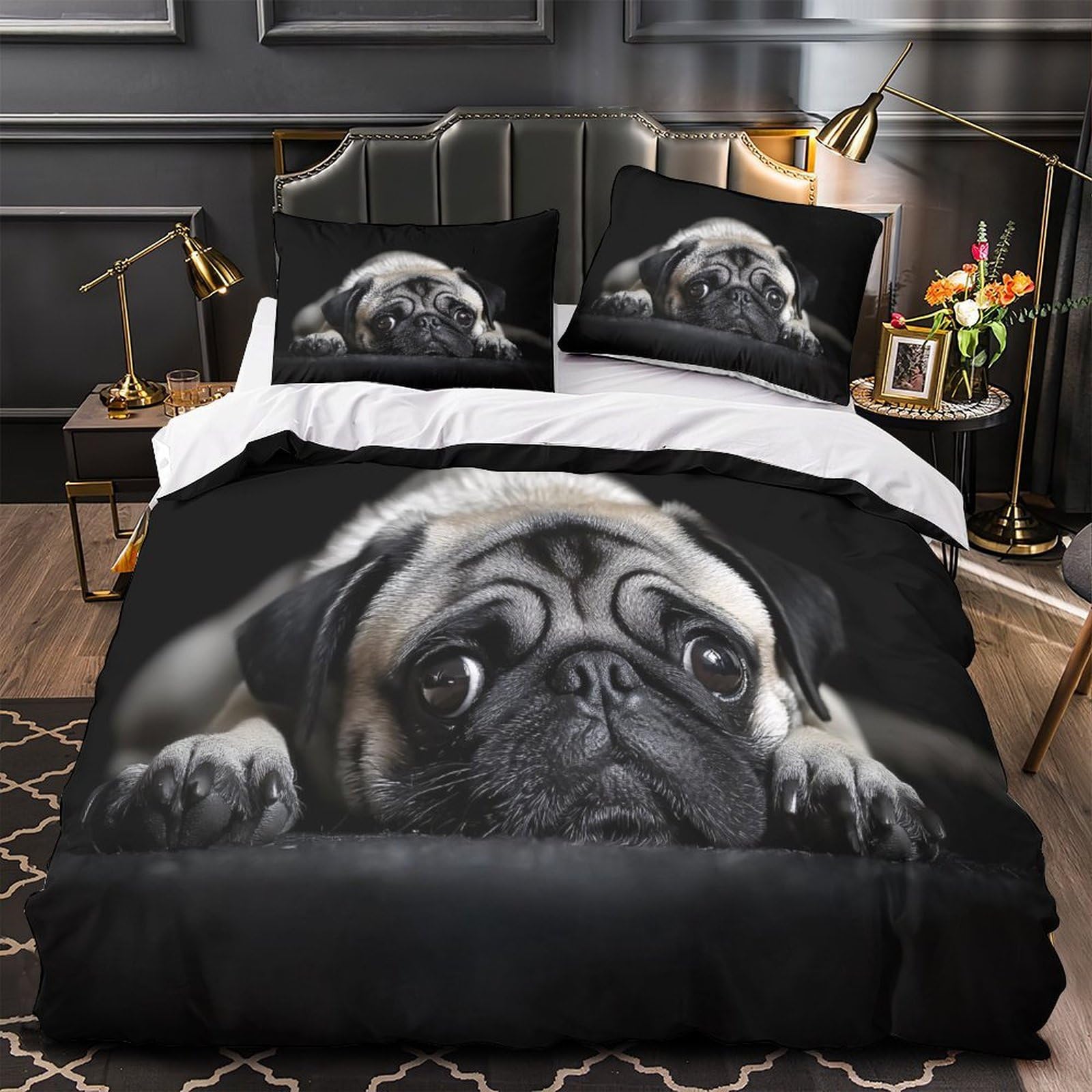 Housse de couette carlin hypoallergique et respirante en microfibre douce 3D