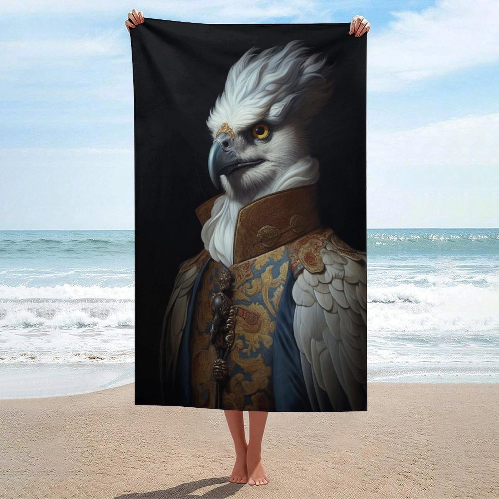 LSRCPD Harpy Eagle Dressed As Gentleman Beach Towel Sand Free Microfiber Large Shower Towels Multipurpose Absorbent for Bathroom Pool 130x80 CM