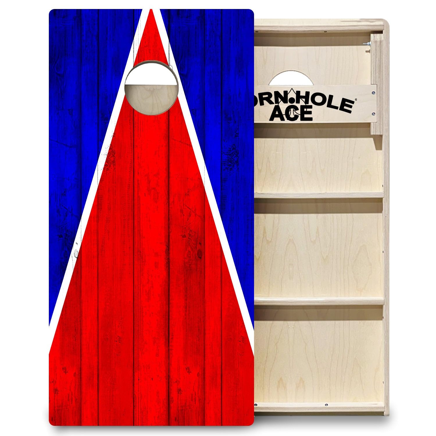 CornholeAce PRO New England Tailgate Triangle Design, Professional Cornhole Board Set, No Bounce! Triple Wide Legs, 3/4in Baltic Birch Plywood, Regulation Size, Tournament Style, Made in USA